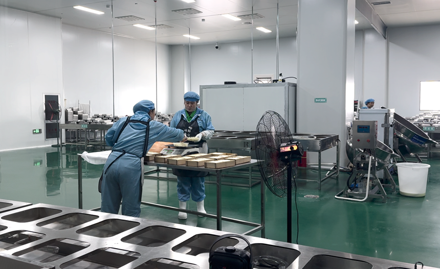 察右后旗奶酪小镇中的奶制品加工车间。人民网记者 刘师豪摄