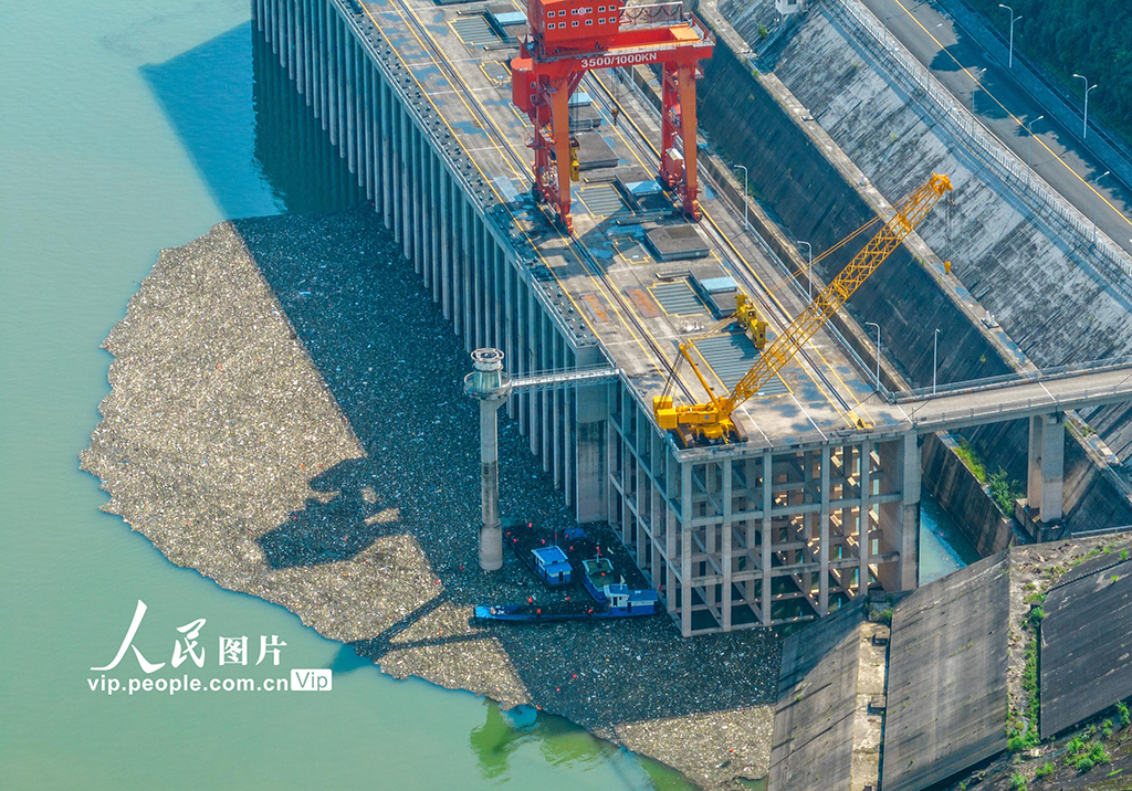 湖北秭归：三峡坝前清漂忙